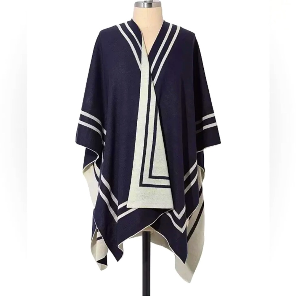 Lauren Ralph Lauren Reversible Knit Striped Border Ruana